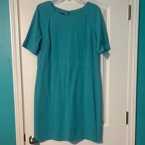 Talbots Blue Sheath Dress Crew Neck Short Sleeve